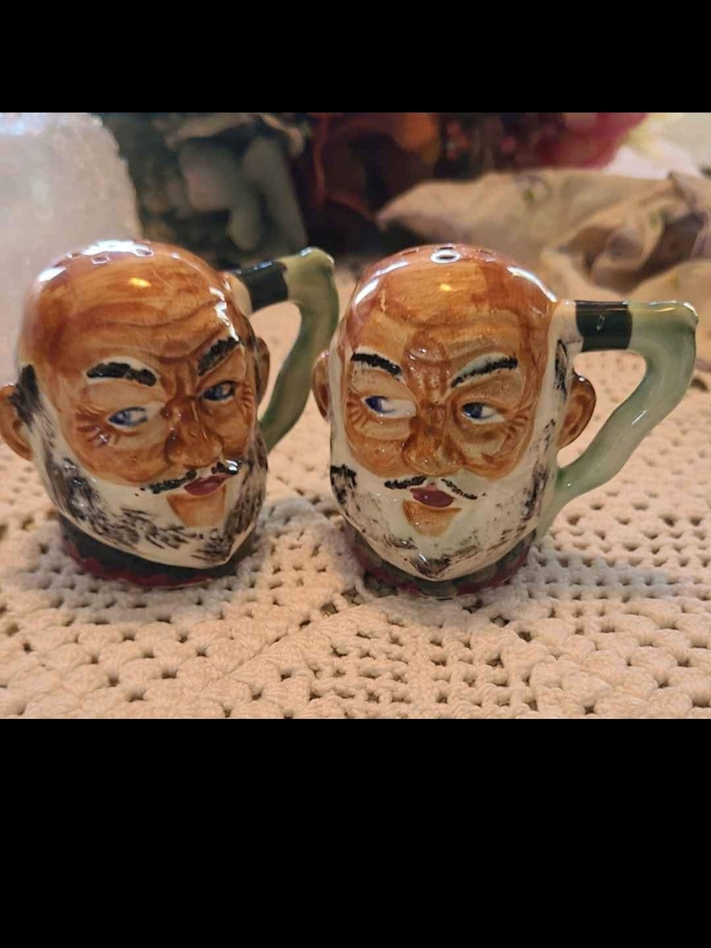 Vintage Japan Hand-Painted Ceramic Old Men Salt & Pepper Shakers - By Toby